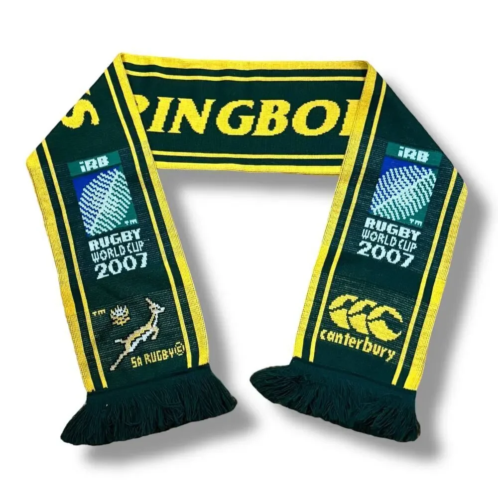 Retro Sprongoboks South Africa Rugby Scarf 2007 Rugby World Cup Green Knit